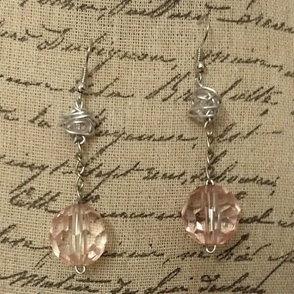 Jewelry - Pink and silver handcrafted hook earrings